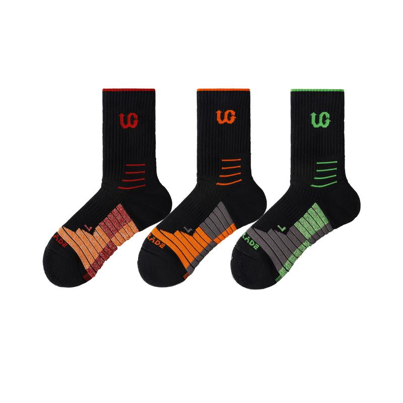 UGUPGRADE 2024 New Professional Sports Socks Trend Elite Collection: UG-LQ23-1107B. Fashionable Sports Socks with Ankle Protection, Durable Reinforcement Design, Breathable and Sweat Wicking Towel Bottom, and Cushioning Pad with Columnar Colored Stripes