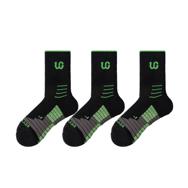 UGUPGRADE 2024 New Professional Sports Socks Trend Elite Collection: UG-LQ23-1107B. Fashionable Sports Socks with Ankle Protection, Durable Reinforcement Design, Breathable and Sweat Wicking Towel Bottom, and Cushioning Pad with Columnar Colored Stripes