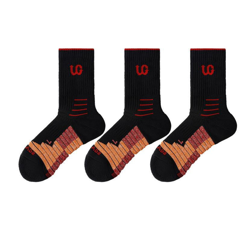 UGUPGRADE 2024 New Professional Sports Socks Trend Elite Collection: UG-LQ23-1107B. Fashionable Sports Socks with Ankle Protection, Durable Reinforcement Design, Breathable and Sweat Wicking Towel Bottom, and Cushioning Pad with Columnar Colored Stripes