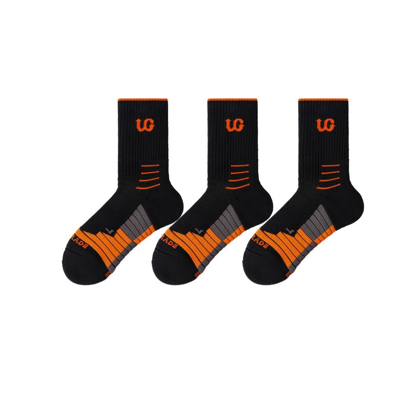 UGUPGRADE 2024 New Professional Sports Socks Trend Elite Collection: UG-LQ23-1107B. Fashionable Sports Socks with Ankle Protection, Durable Reinforcement Design, Breathable and Sweat Wicking Towel Bottom, and Cushioning Pad with Columnar Colored Stripes