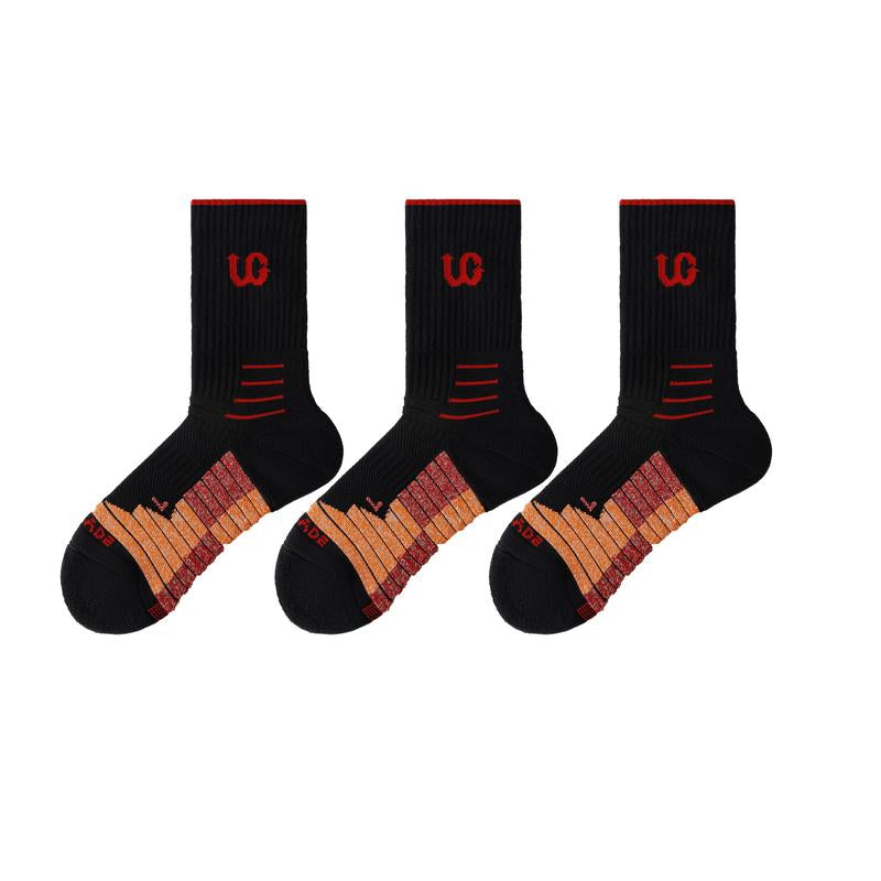 UGUPGRADE 2024 New Professional Sports Socks Trend Elite Collection: UG-LQ23-1107B. Fashionable Sports Socks with Ankle Protection, Durable Reinforcement Design, Breathable and Sweat Wicking Towel Bottom, and Cushioning Pad with Columnar Colored Stripes