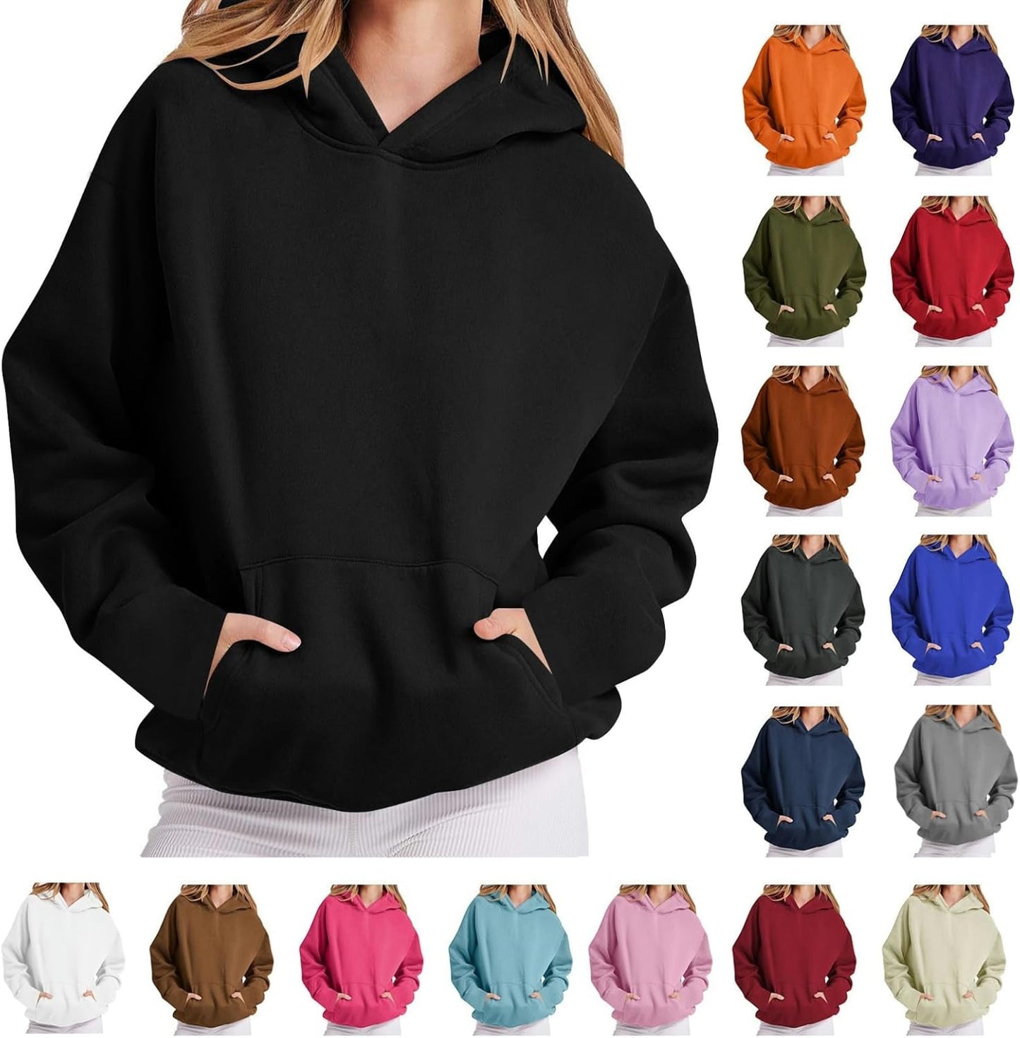 Hoodies for Women Trendy Long Sleeve Hooded Sweatshirt Oversized Fleece Pullover 2024 Fall Outfits with Pocket