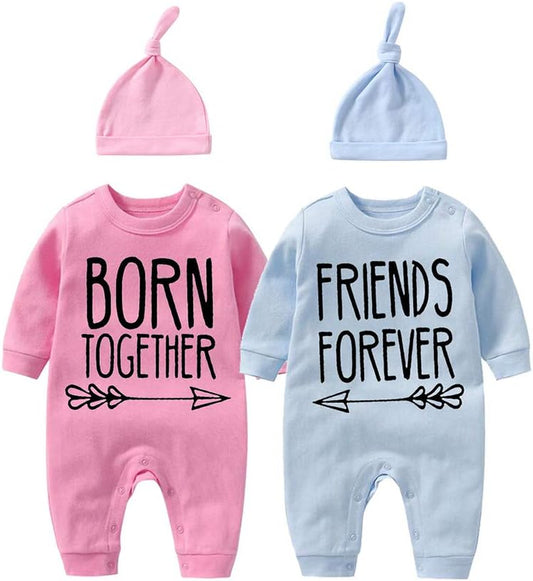 Baby Twins Bodysuit Born Together Friend Forever Baby Boy Clothes Toddler Girl Clothes