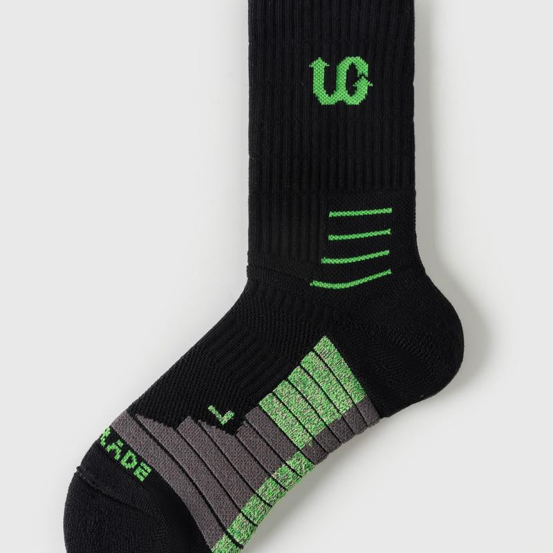 UGUPGRADE 2024 New Professional Sports Socks Trend Elite Collection: UG-LQ23-1107B. Fashionable Sports Socks with Ankle Protection, Durable Reinforcement Design, Breathable and Sweat Wicking Towel Bottom, and Cushioning Pad with Columnar Colored Stripes