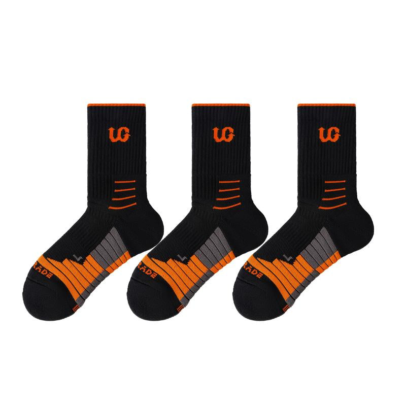 UGUPGRADE 2024 New Professional Sports Socks Trend Elite Collection: UG-LQ23-1107B. Fashionable Sports Socks with Ankle Protection, Durable Reinforcement Design, Breathable and Sweat Wicking Towel Bottom, and Cushioning Pad with Columnar Colored Stripes