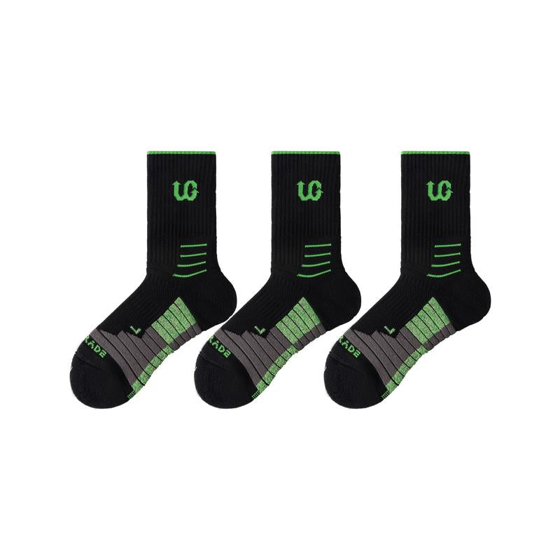 UGUPGRADE 2024 New Professional Sports Socks Trend Elite Collection: UG-LQ23-1107B. Fashionable Sports Socks with Ankle Protection, Durable Reinforcement Design, Breathable and Sweat Wicking Towel Bottom, and Cushioning Pad with Columnar Colored Stripes