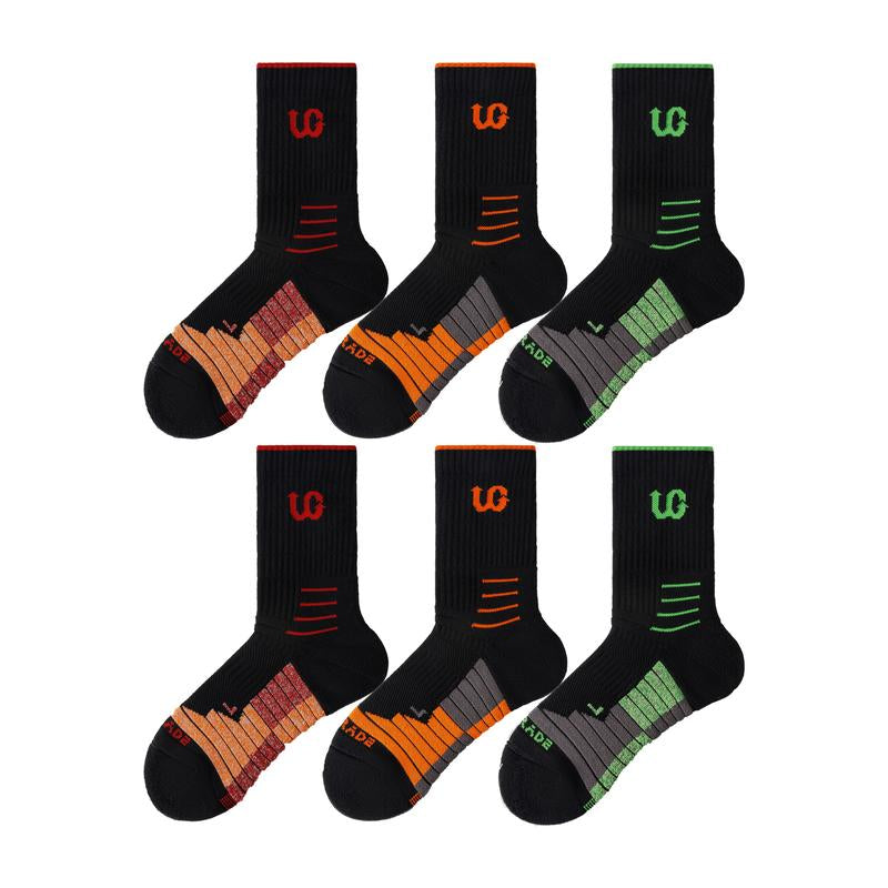 UGUPGRADE 2024 New Professional Sports Socks Trend Elite Collection: UG-LQ23-1107B. Fashionable Sports Socks with Ankle Protection, Durable Reinforcement Design, Breathable and Sweat Wicking Towel Bottom, and Cushioning Pad with Columnar Colored Stripes